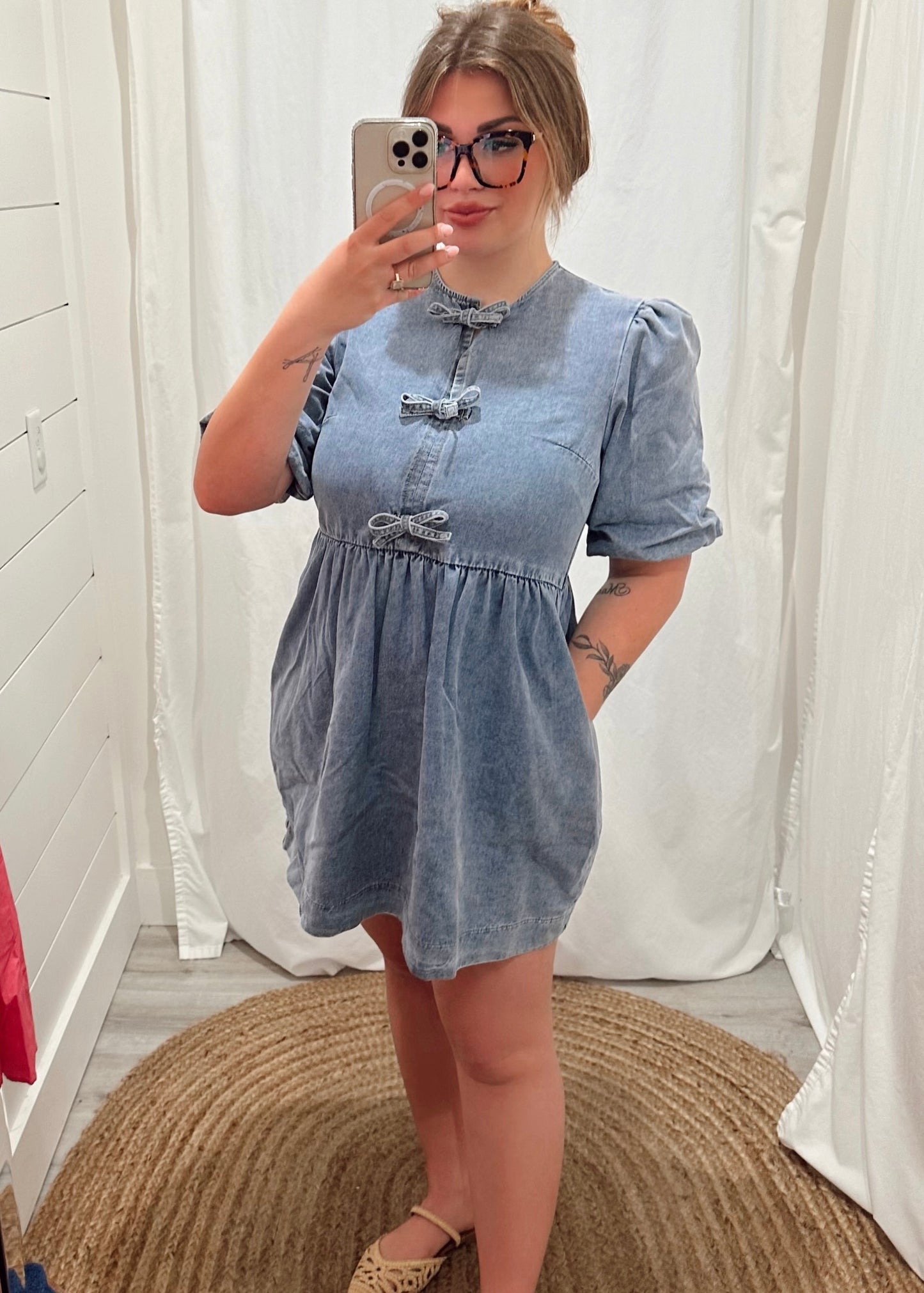 bow dress - denim
