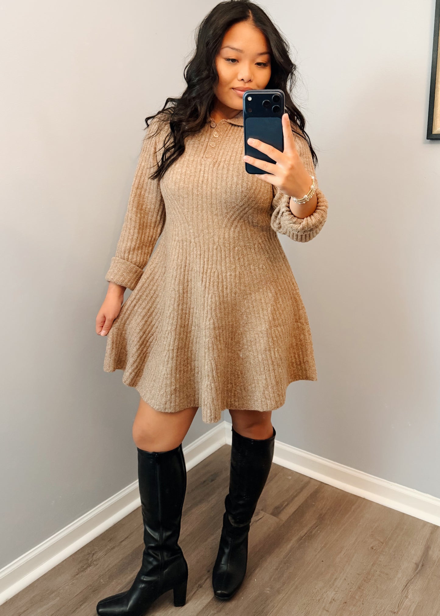 Tan sweater dress
