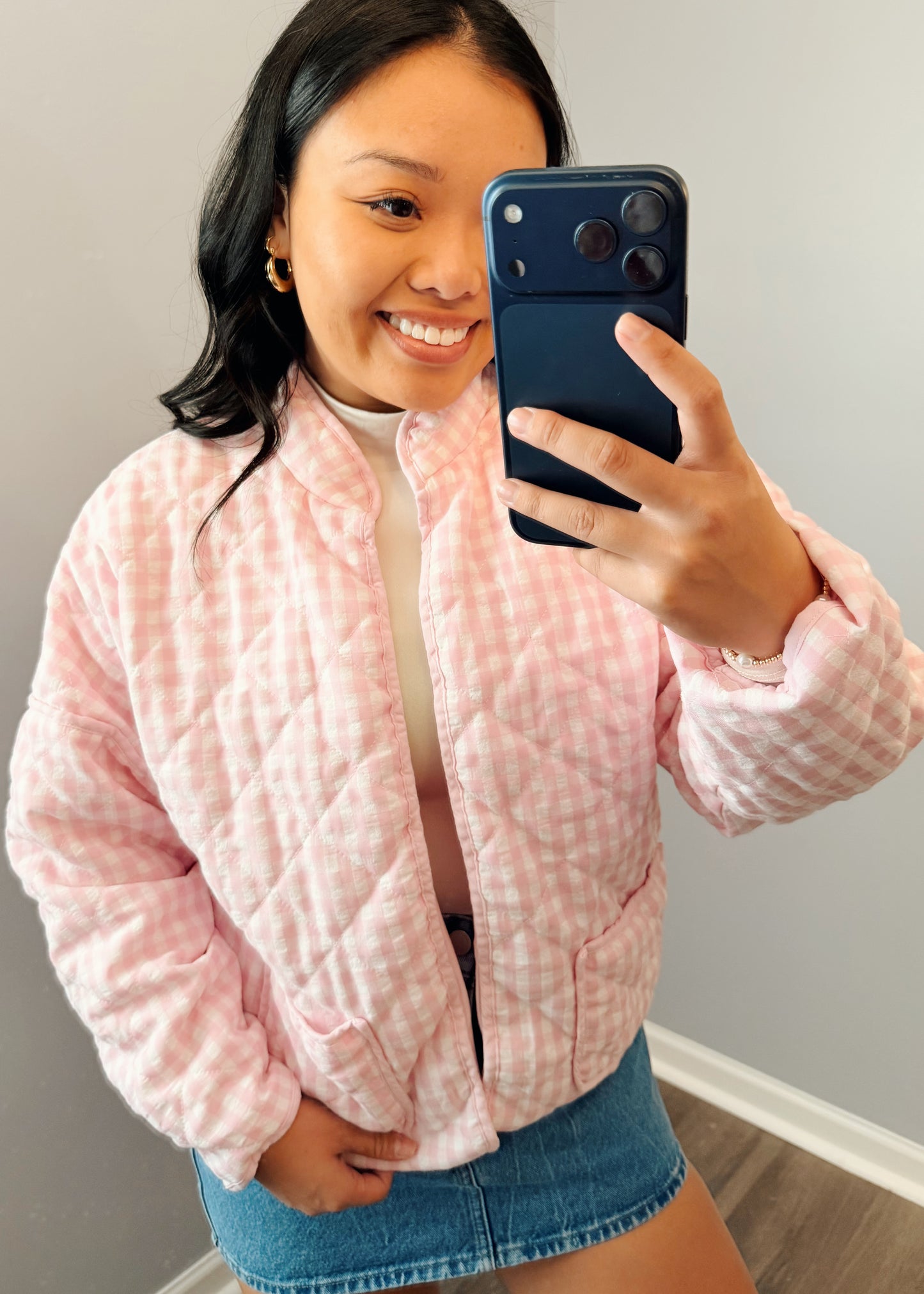 Pink Gingham Sweater