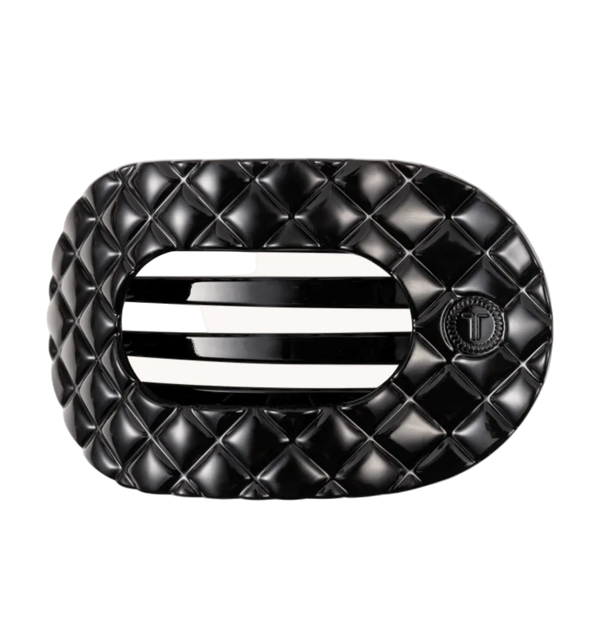 Jet Black Quilted Large Flat Round Hair Clip - TELETIES