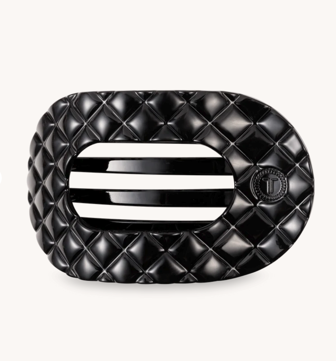 Jet Black Quilted Small Flat Round Hair Clip - TELETIES