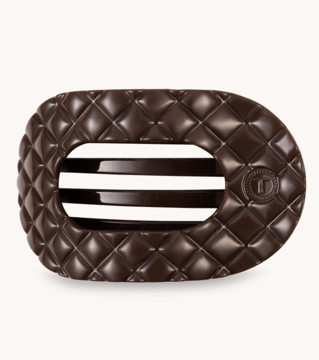 Truly Taupe Quilted Large Flat Round Hair Clip - TELETIES