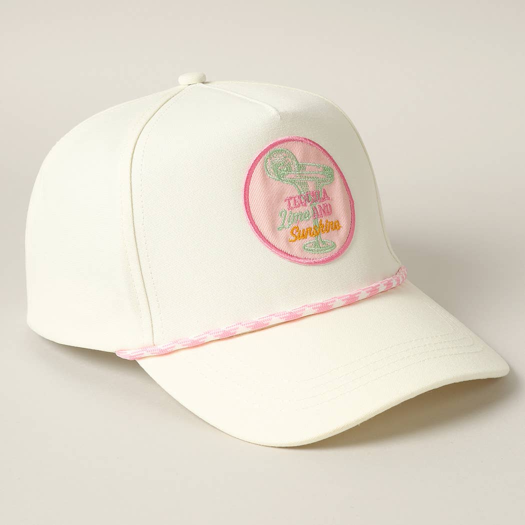 Tequila Lime and Sunshine Embroidery Trucker Hat: Pink / ONE SIZE