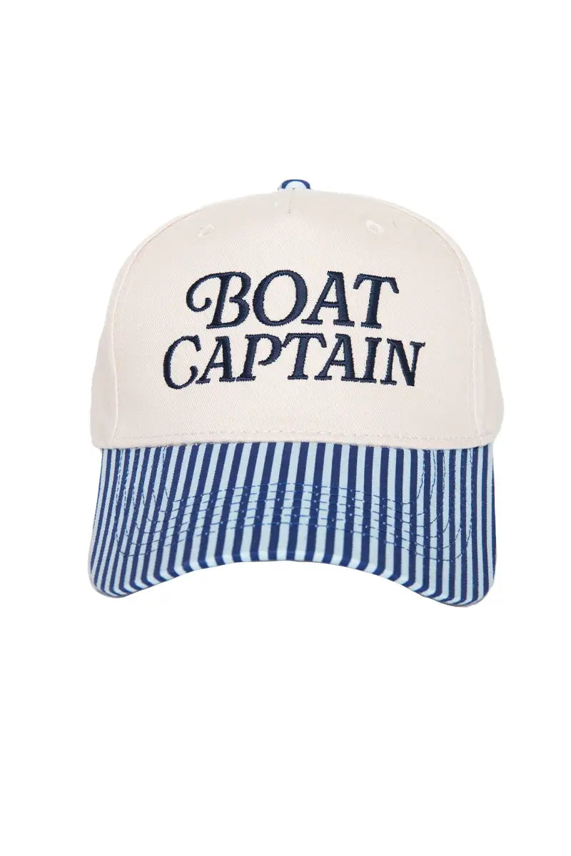 Boat Captain Two-Toned Retro Hat: Light Blue and Navy Stripe