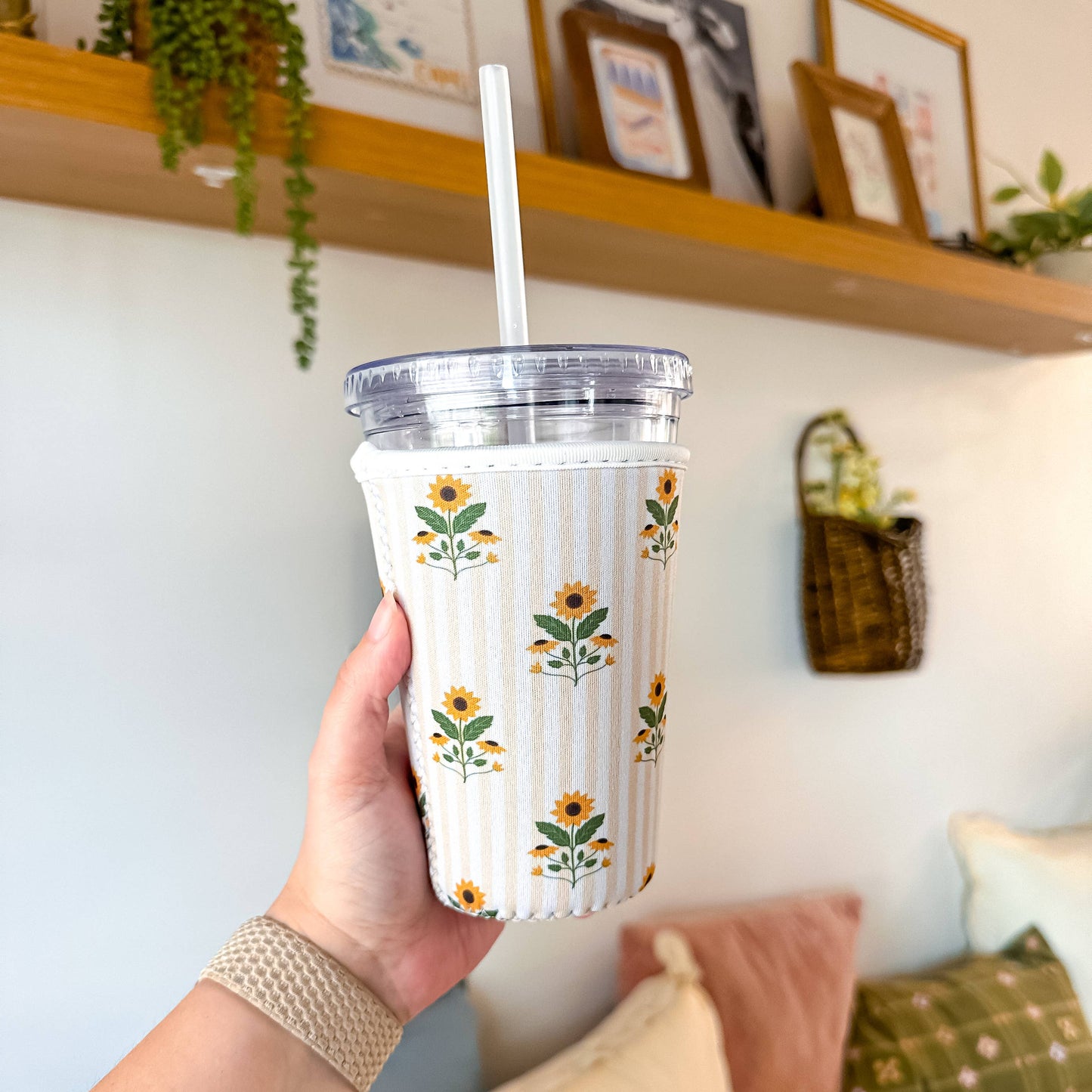 Sunflowers and Stripes | Iced Coffee Sleeve: Small