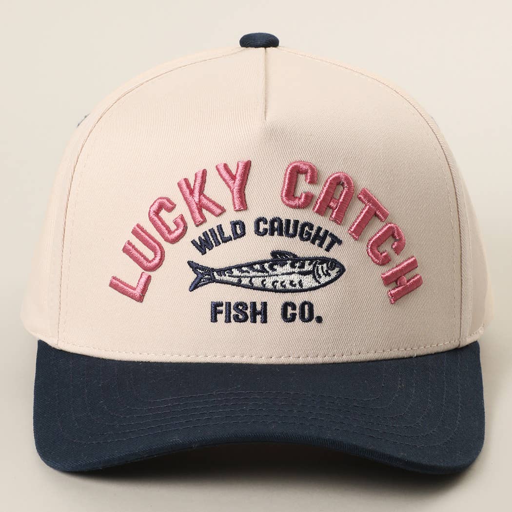 LUCKY CATCH 3D Embroidered Two-Tone Trucker Hat: NVY / One Size