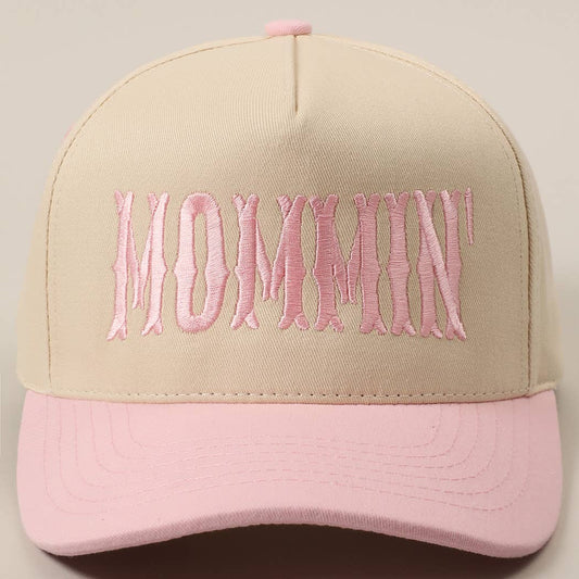 MOMMIN' Letter Embroidery Two-Tone Trucker Hat: LT PINK / ONE SIZE