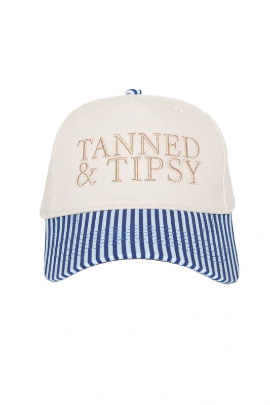 Tanned & Tipsy Wholesale Two-Tone Hat College Grad Gift: Light Blue and Navy Stripe