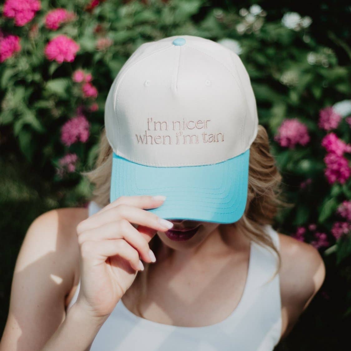 I'm Nicer When I'm Tan Two-Toned Vintage Hats Grad Gift Idea: Pink and Light Pink Stripe