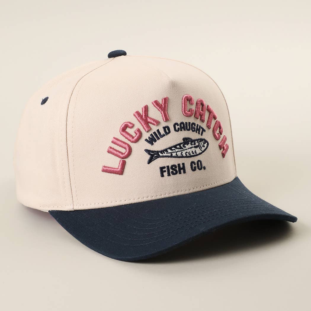 LUCKY CATCH 3D Embroidered Two-Tone Trucker Hat: NVY / One Size