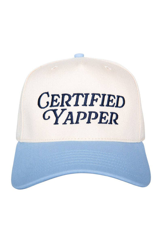 Certified Yapper Two-Toned Vintage Hat Gifts for Grads: Light Blue and Tan