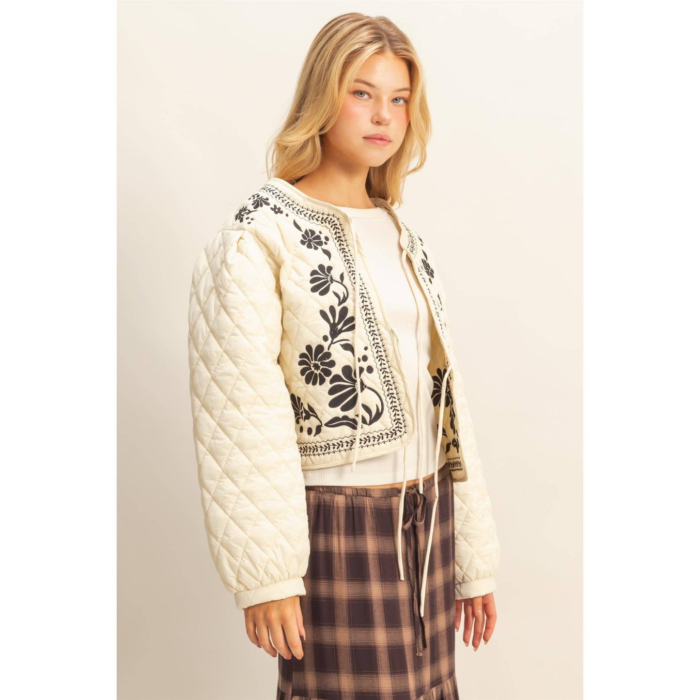 Quilted Floral Embroidered Padding Jacket