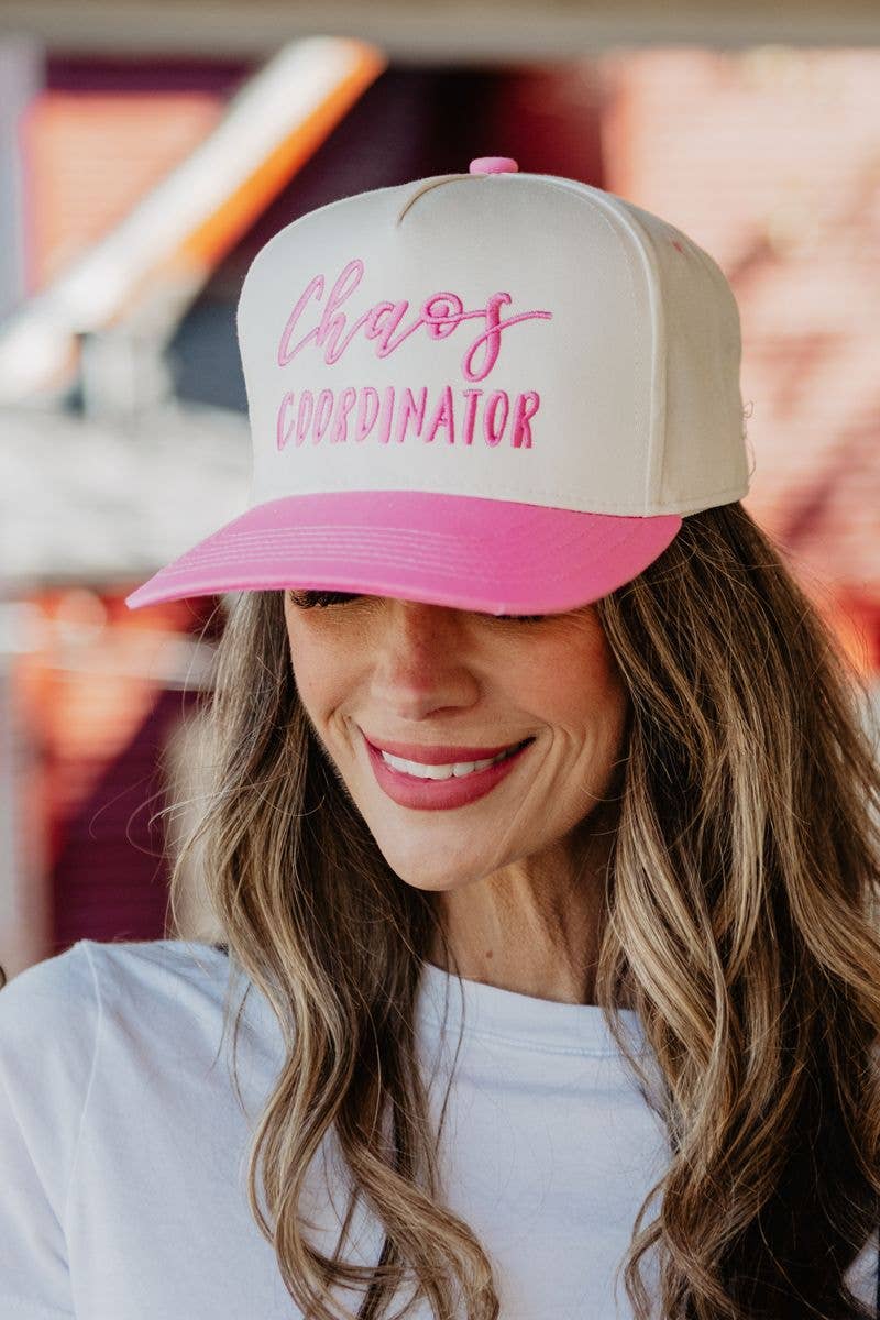 Chaos Coordinator Funny Two-Toned Hat: Pink and Tan