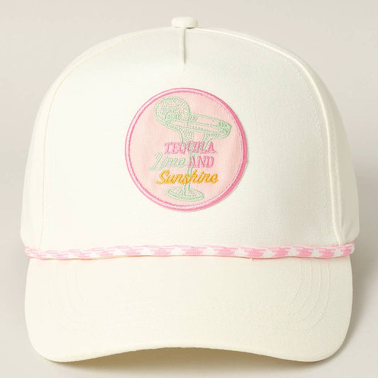 Tequila Lime and Sunshine Embroidery Trucker Hat: Pink / ONE SIZE