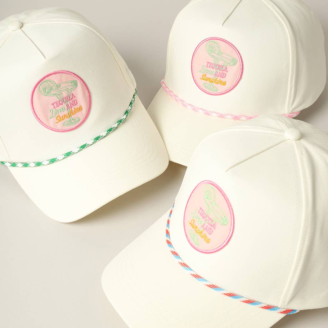 Tequila Lime and Sunshine Embroidery Trucker Hat: Pink / ONE SIZE