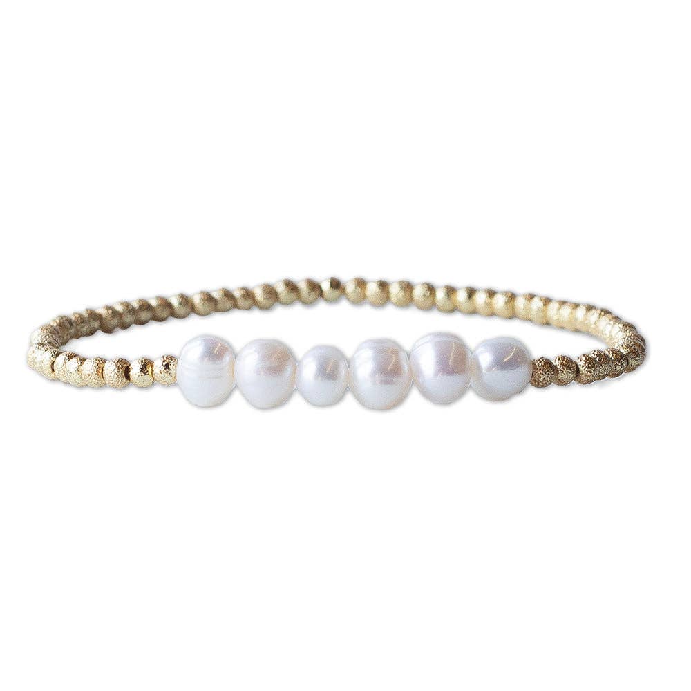 Gilded Gold Beaded Bracelets-Row, Pearl