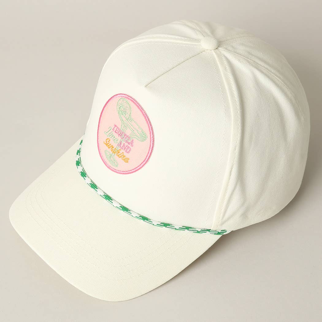 Tequila Lime and Sunshine Embroidery Trucker Hat: Pink / ONE SIZE
