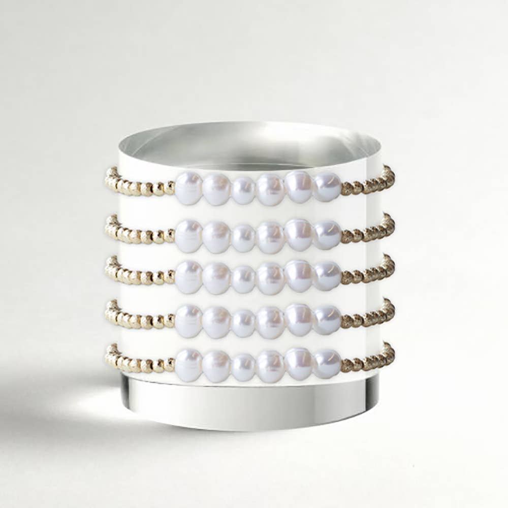 Gilded Gold Beaded Bracelets-Row, Pearl