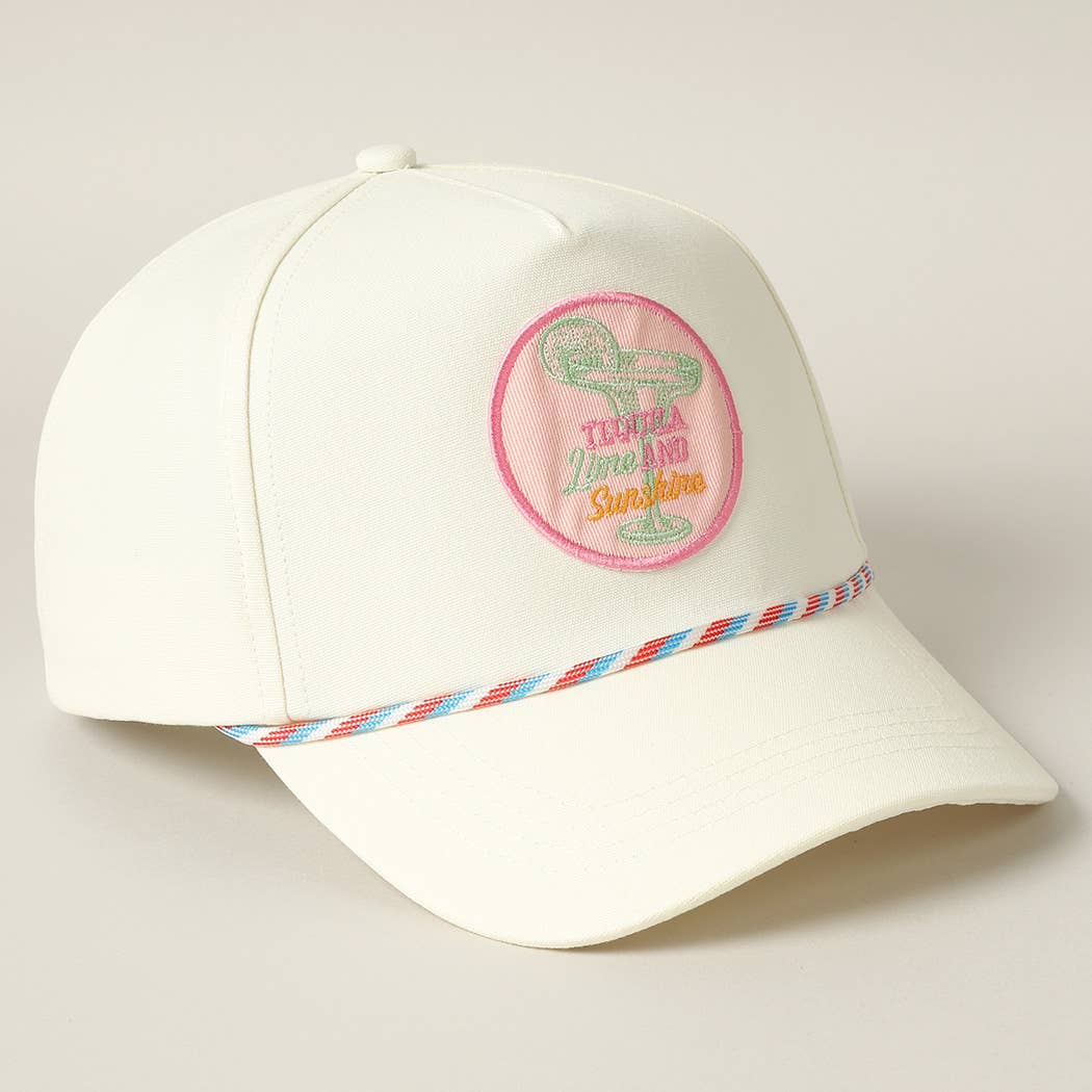 Tequila Lime and Sunshine Embroidery Trucker Hat: Pink / ONE SIZE