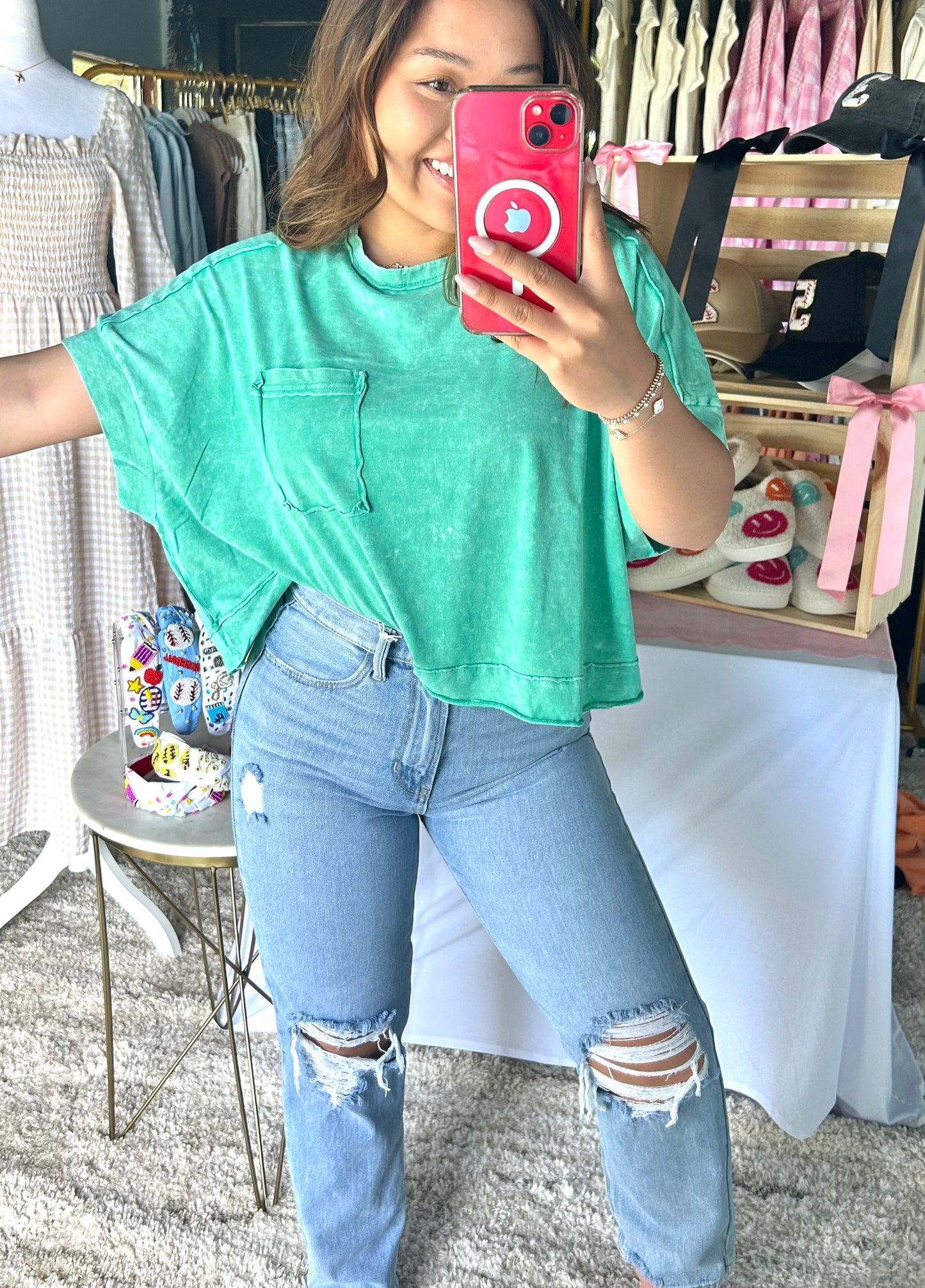 Green - Cropped oversized T