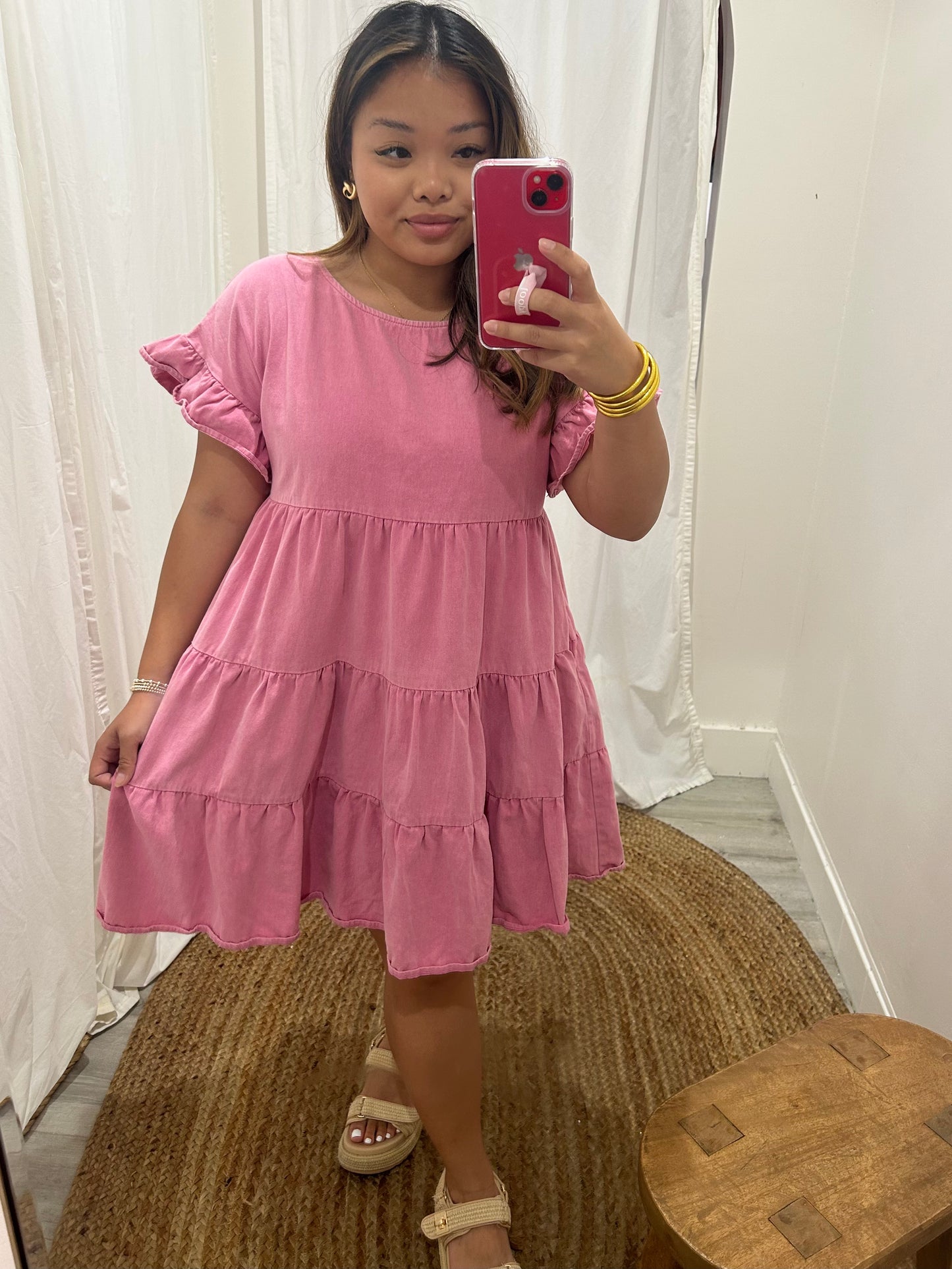 Pink denim dress