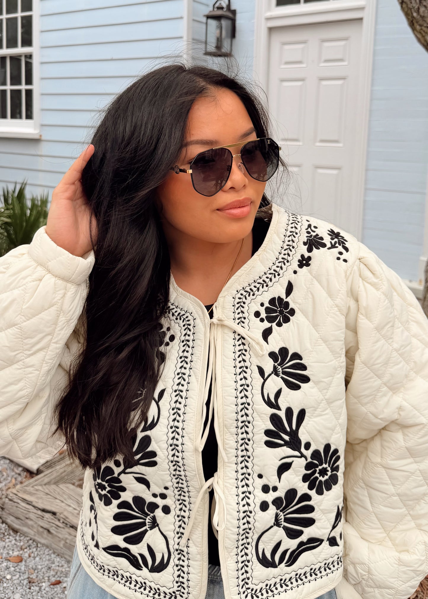 Quilted Floral Embroidered Padding Jacket