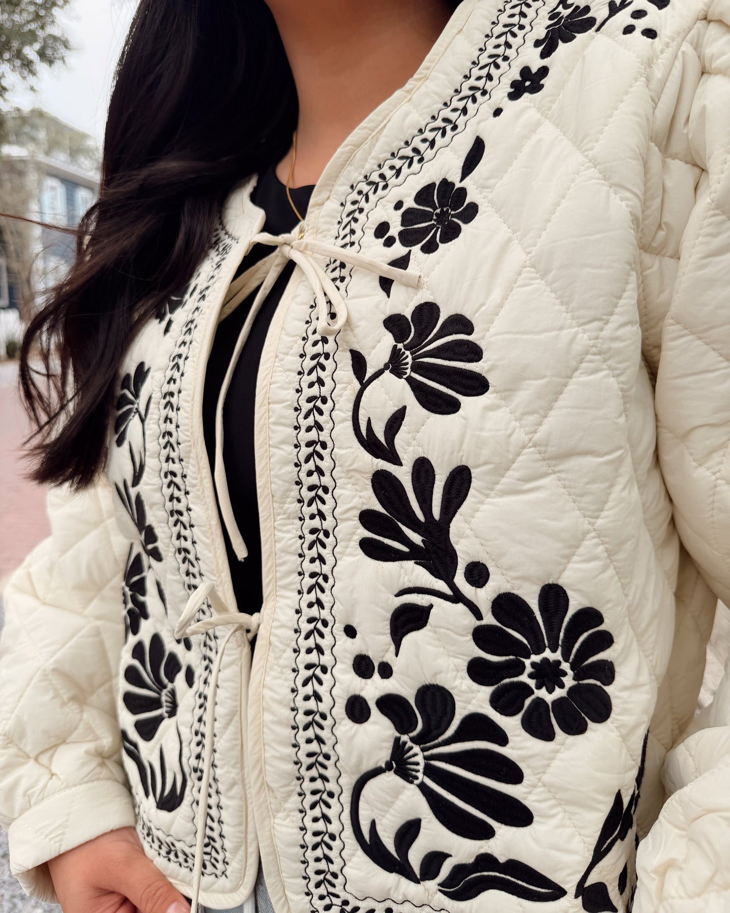 Quilted Floral Embroidered Padding Jacket