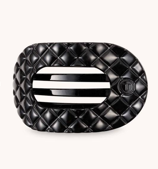 Jet Black Quilted Small Flat Round Hair Clip - TELETIES