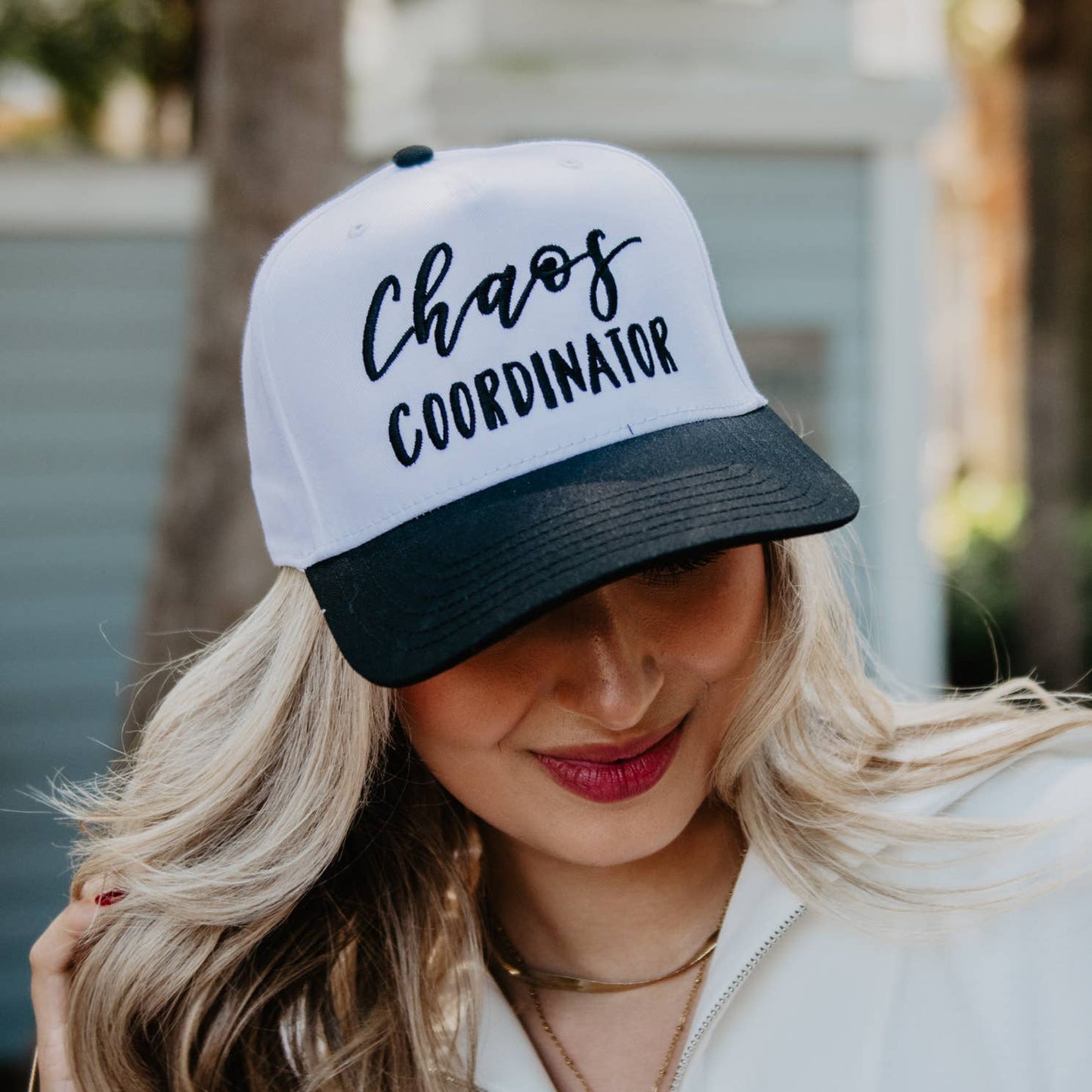 Chaos Coordinator Funny Two-Toned Hat: Pink and Tan