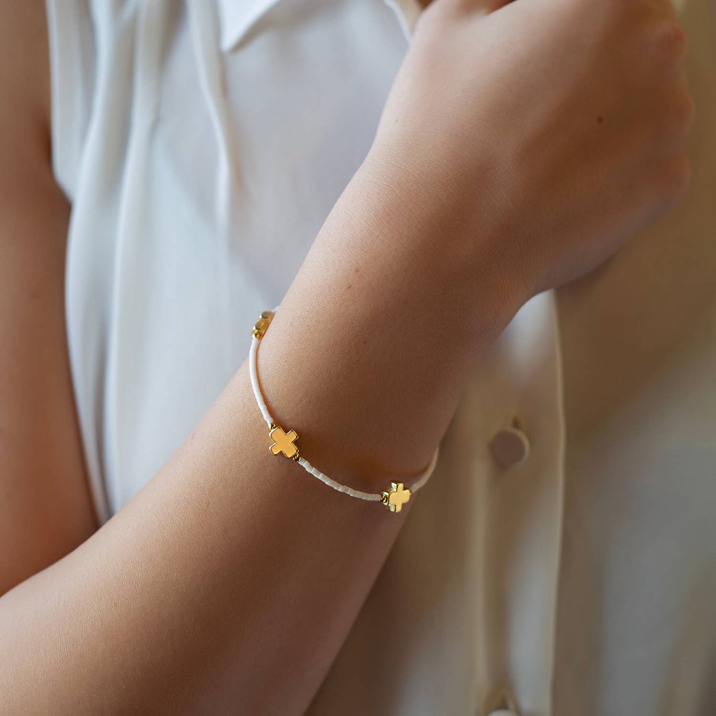 Faithful Cross Bangle-White, Cross Bracelet | Christian