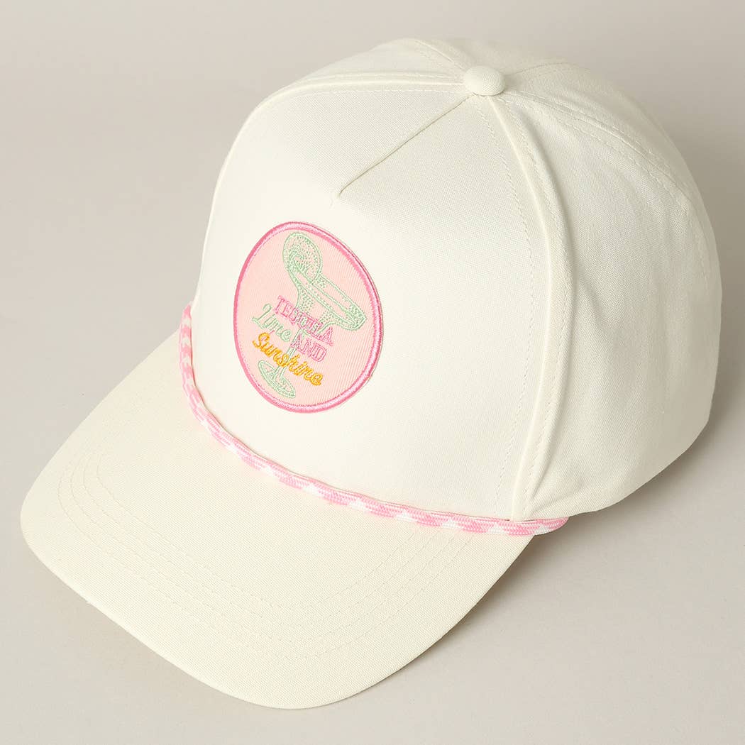 Tequila Lime and Sunshine Embroidery Trucker Hat: Pink / ONE SIZE