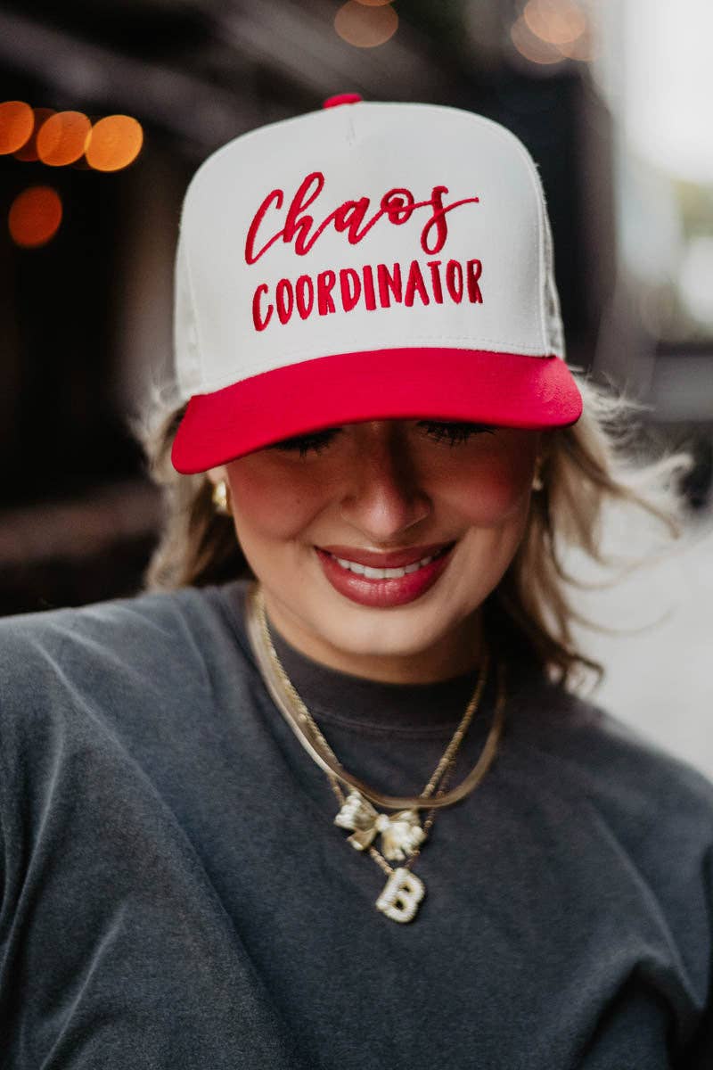 Chaos Coordinator Funny Two-Toned Hat: Pink and Tan