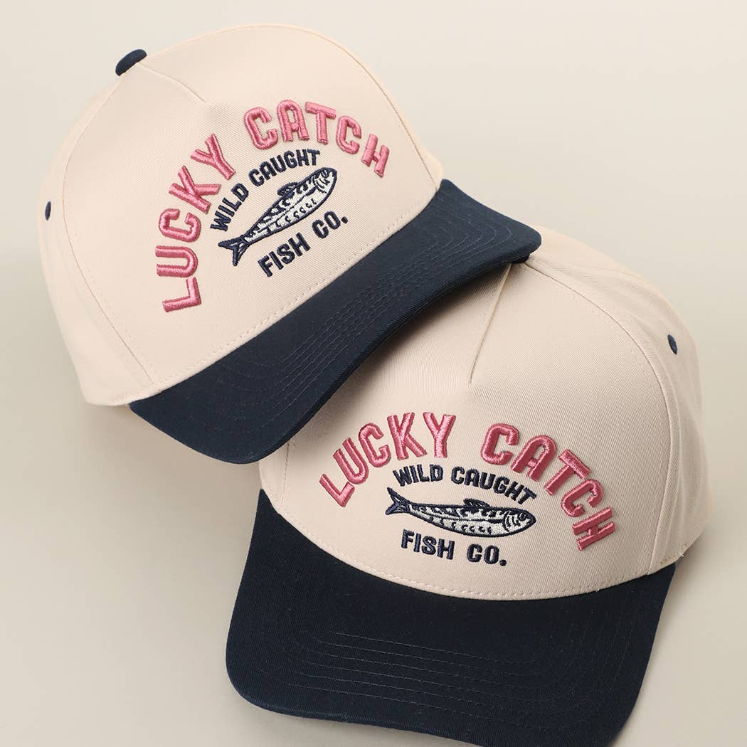 LUCKY CATCH 3D Embroidered Two-Tone Trucker Hat: NVY / One Size