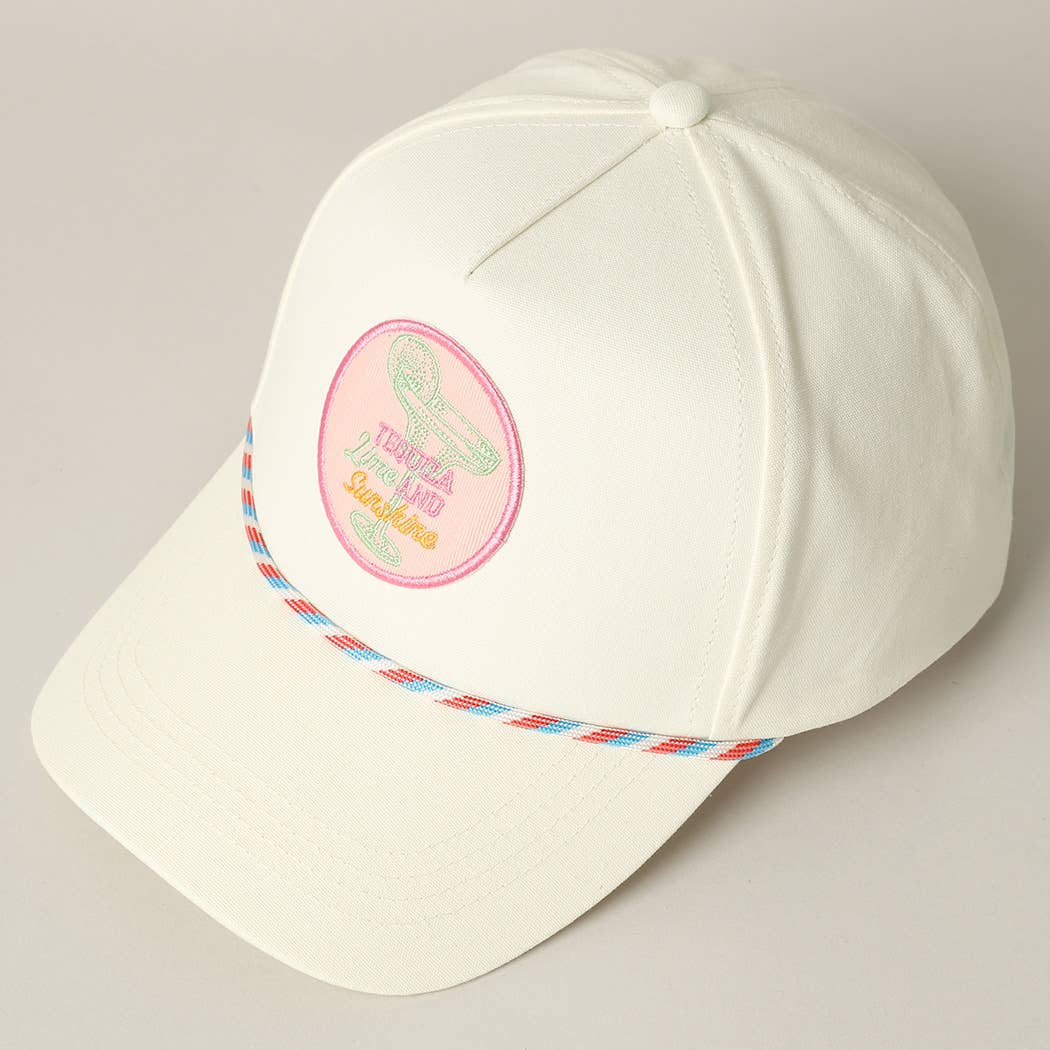 Tequila Lime and Sunshine Embroidery Trucker Hat: Pink / ONE SIZE