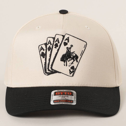 Western Cowboy Card Embroidered Trucker Hat: BLK/NATL / One Size