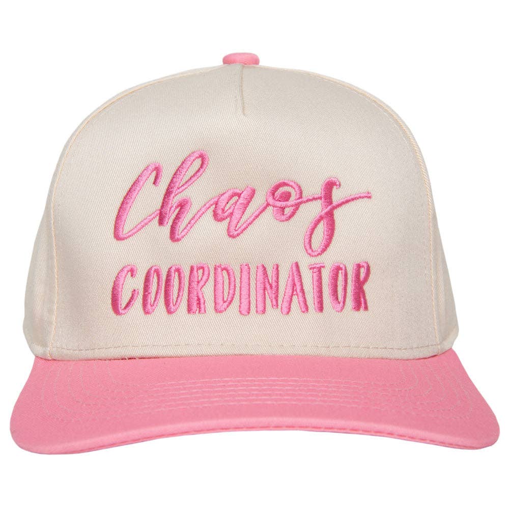 Chaos Coordinator Funny Two-Toned Hat: Pink and Tan