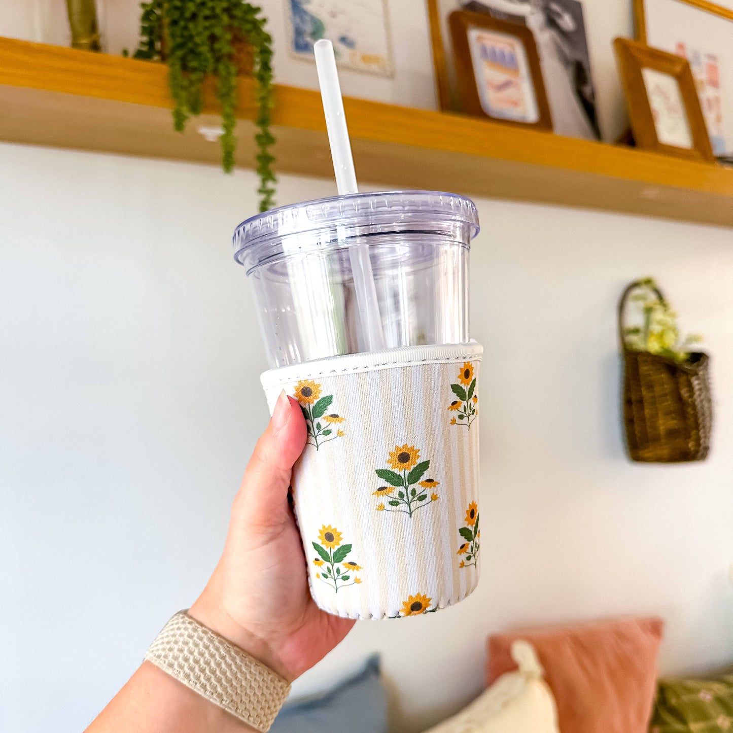 Sunflowers and Stripes | Iced Coffee Sleeve: Small